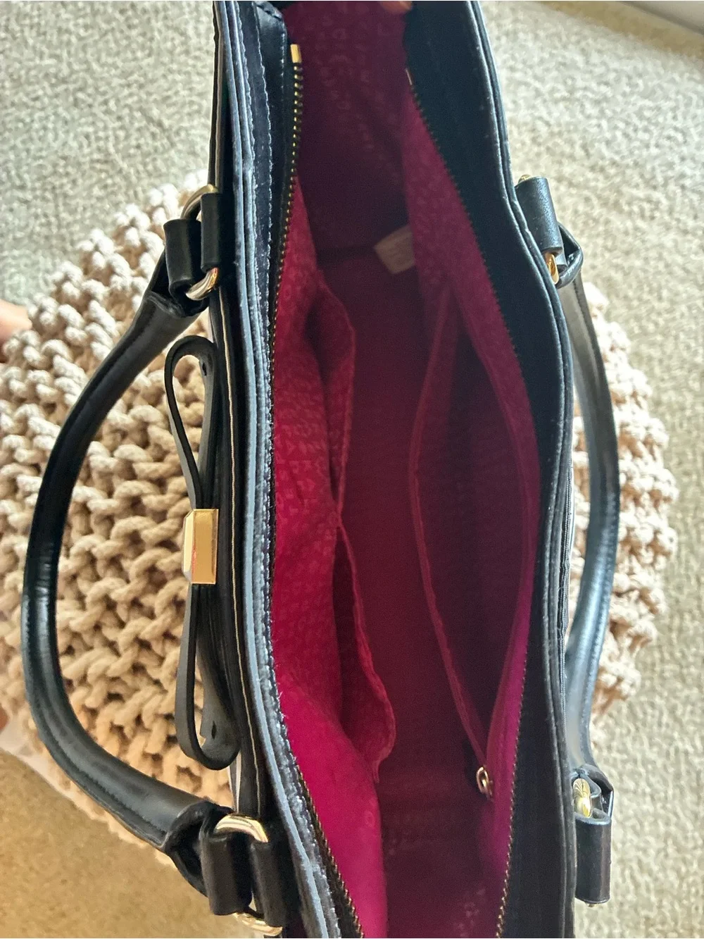Kate Spade Montford Park Black & White Stripe Bag with Bow Accent